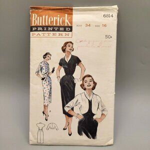 Butterick 1954 Tailored Dress Rolled Collar Bolero Jacket UNCUT #6814 Size 16
